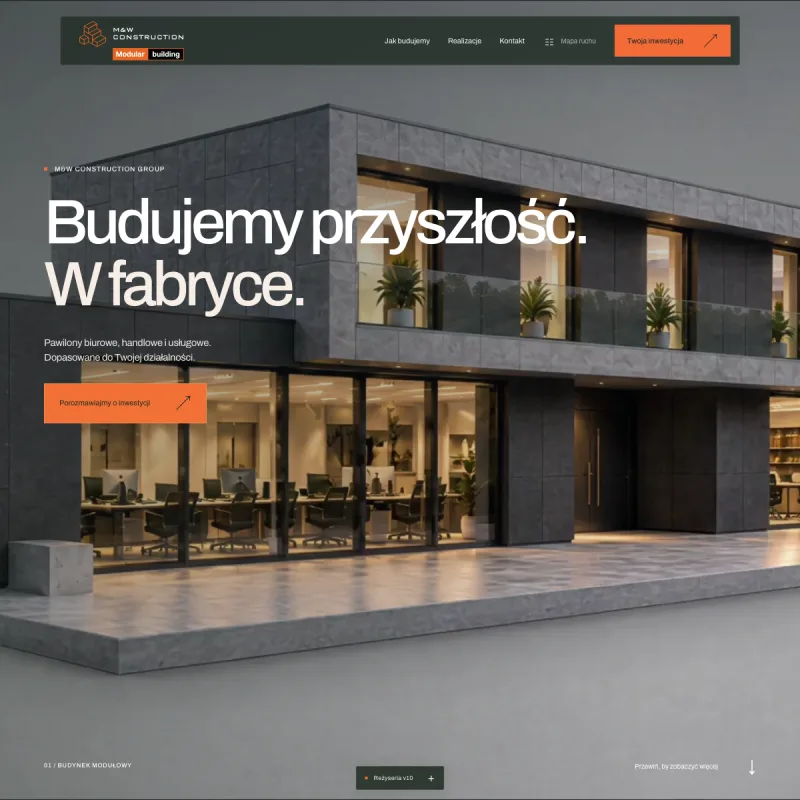 Strona M&W Construction z budynkiem modułowym